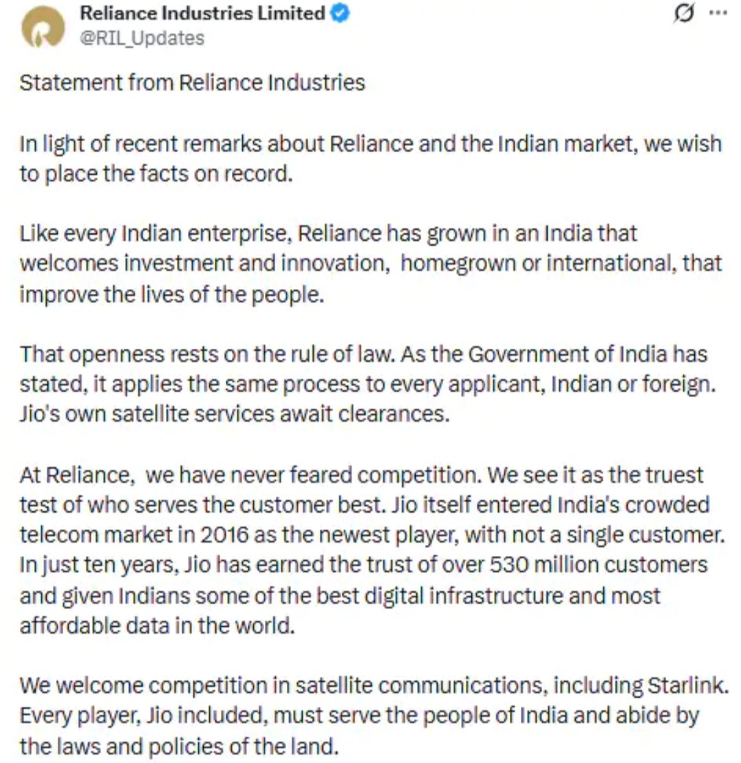 Reliance Reply To Musk